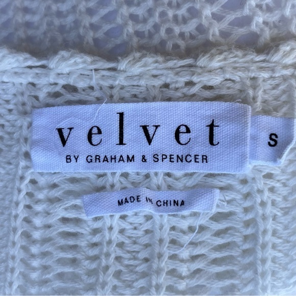 Velvet by Graham Spencer Crochet Knit White Dress V Neck 3/4 Sleeve MIDI Small - Picture 3 of 16